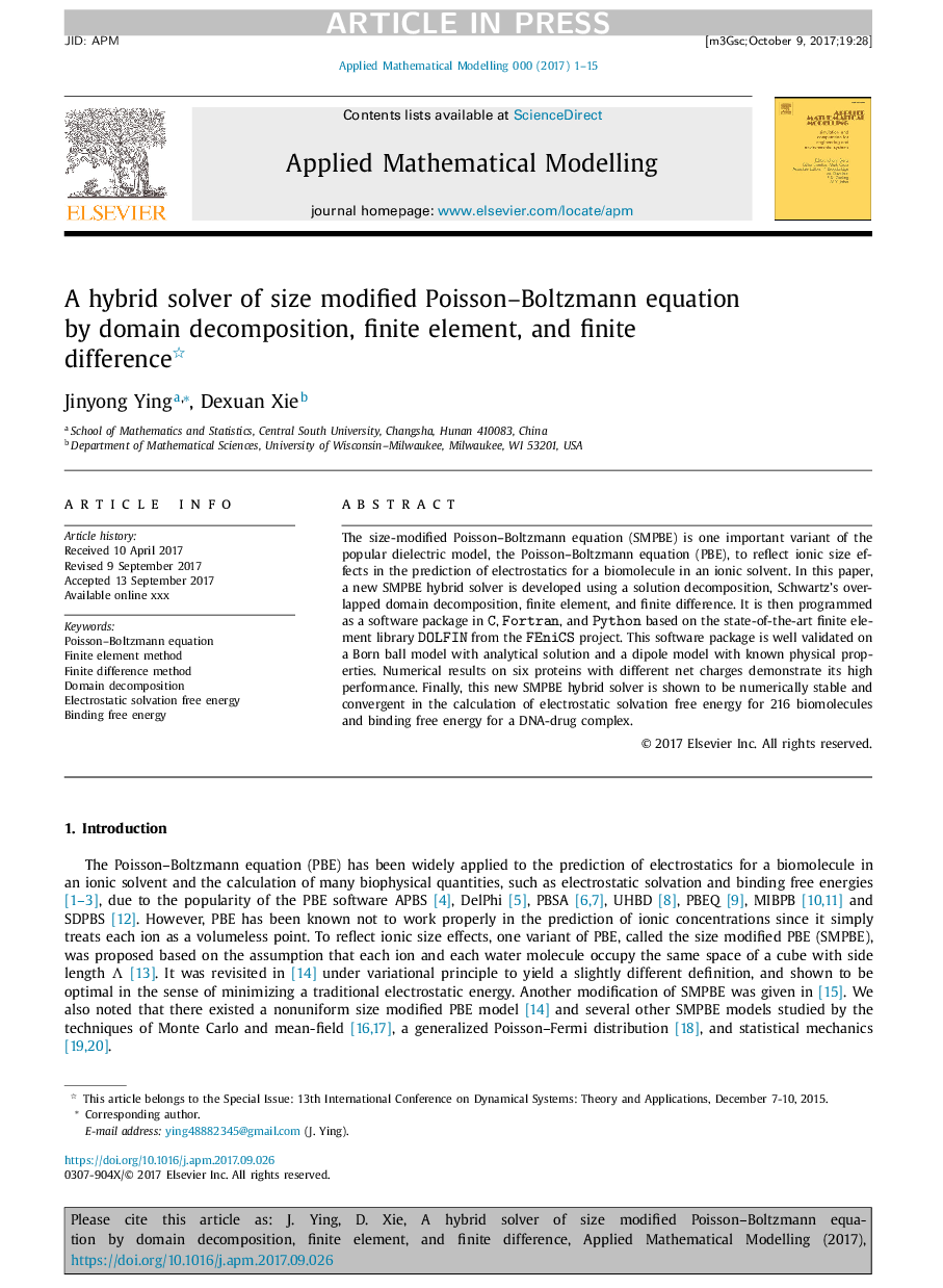 A hybrid solver of size modified Poisson-Boltzmann equation by domain decomposition, finite element, and finite difference