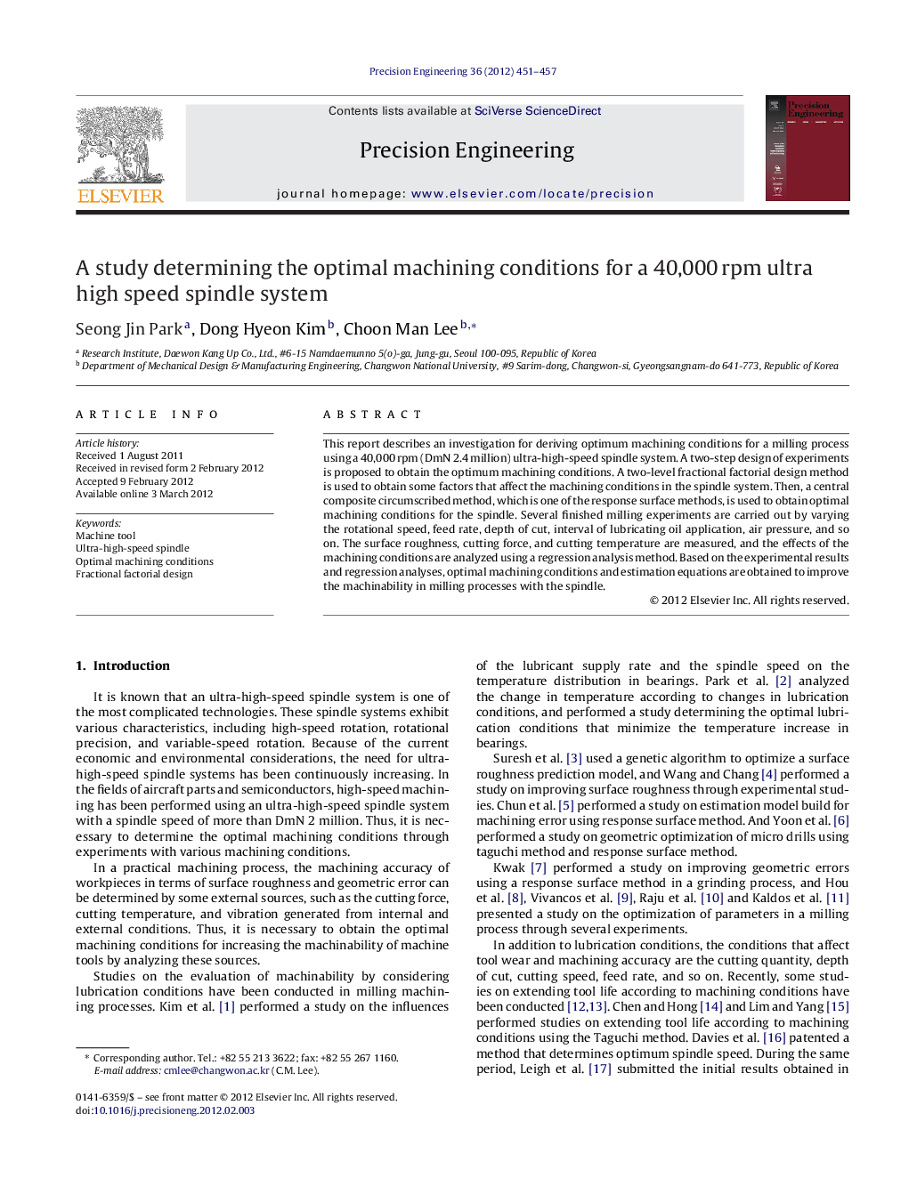 A study determining the optimal machining conditions for a 40,000 rpm ultra high speed spindle system