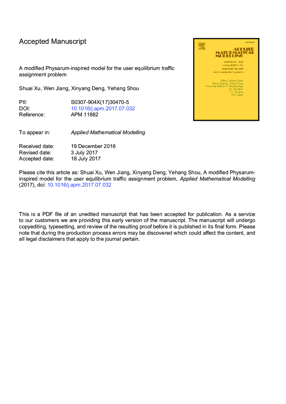 A modified Physarum-inspired model for the user equilibrium traffic assignment problem