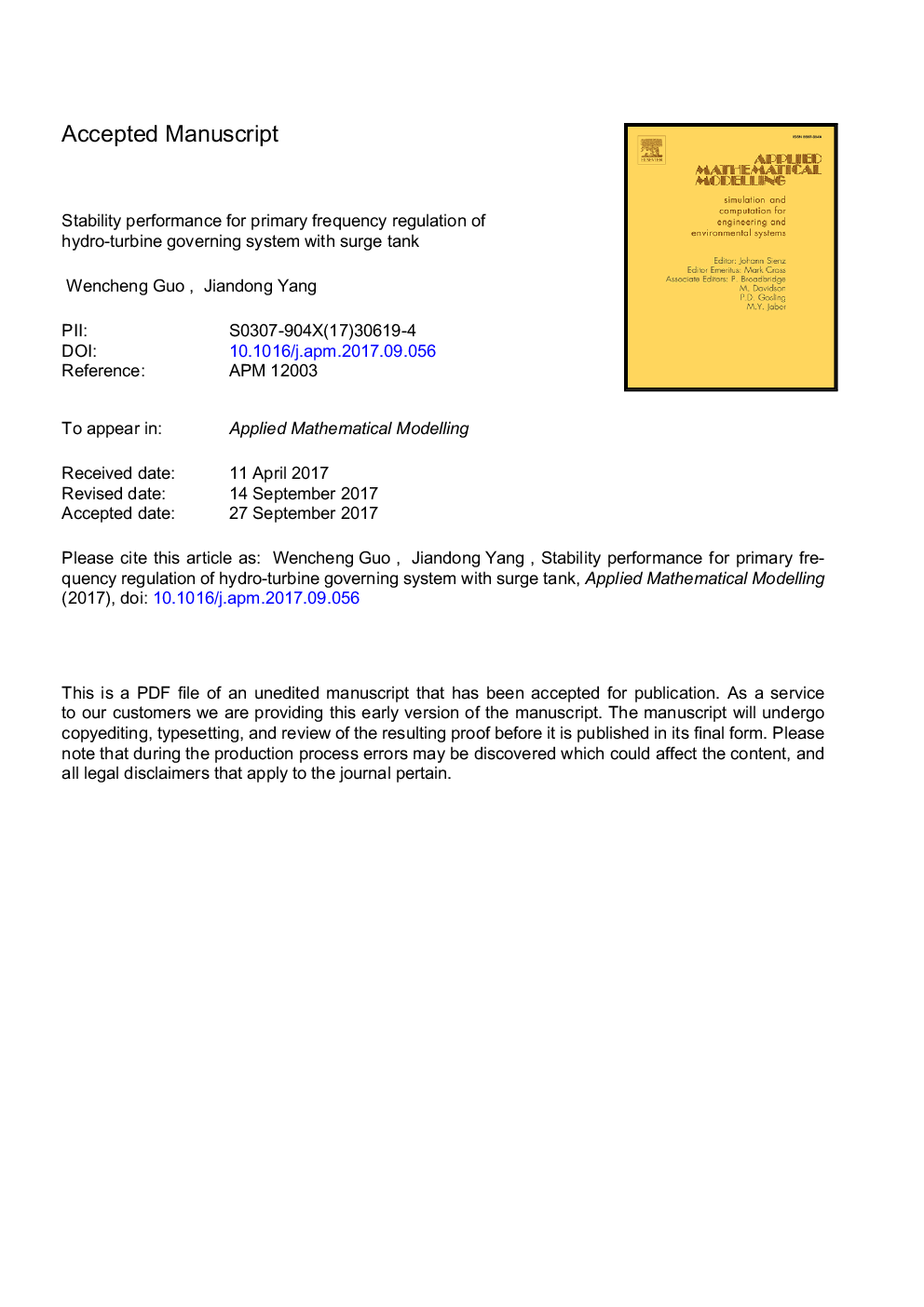 Stability performance for primary frequency regulation of hydro-turbine governing system with surge tank