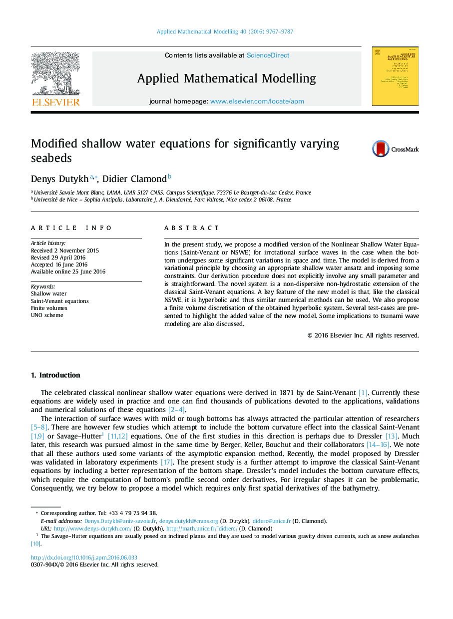 Modified shallow water equations for significantly varying seabeds