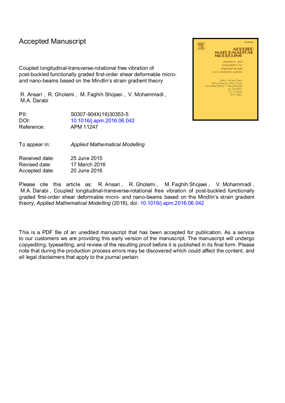 Coupled longitudinal-transverse-rotational free vibration of post-buckled functionally graded first-order shear deformable micro- and nano-beams based on the Mindlin's strain gradient theory