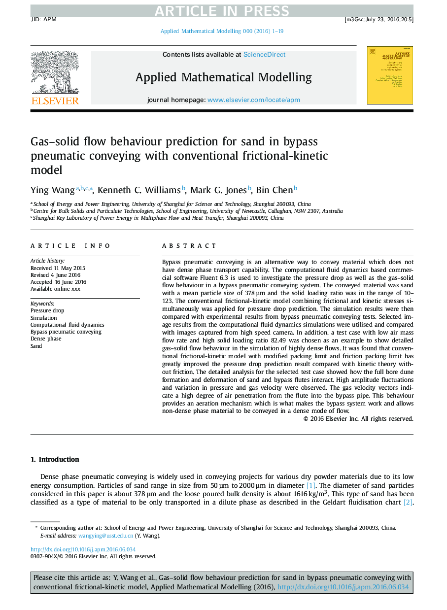 Gas-solid flow behaviour prediction for sand in bypass pneumatic conveying with conventional frictional-kinetic model