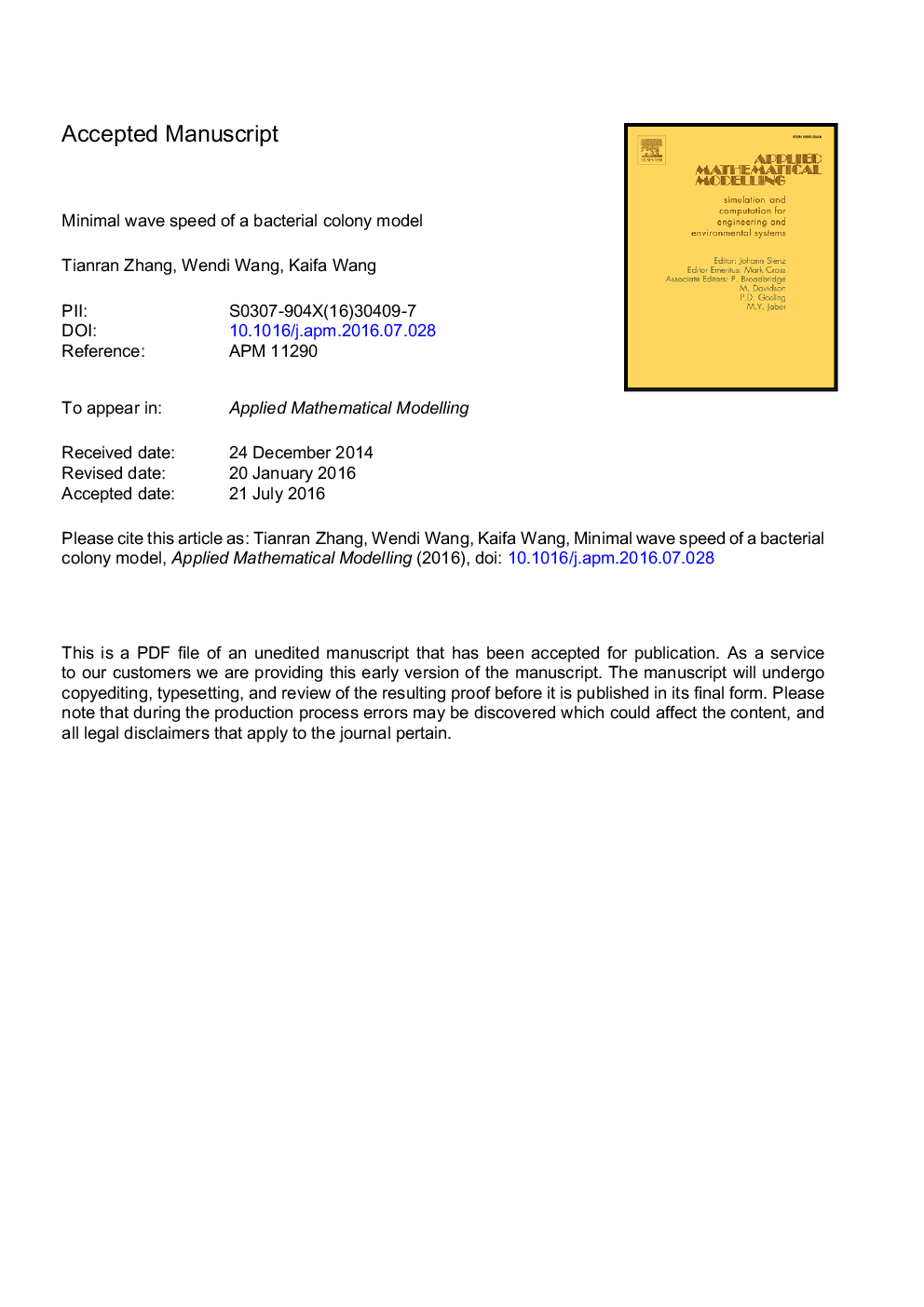 Minimal wave speed of a bacterial colony model