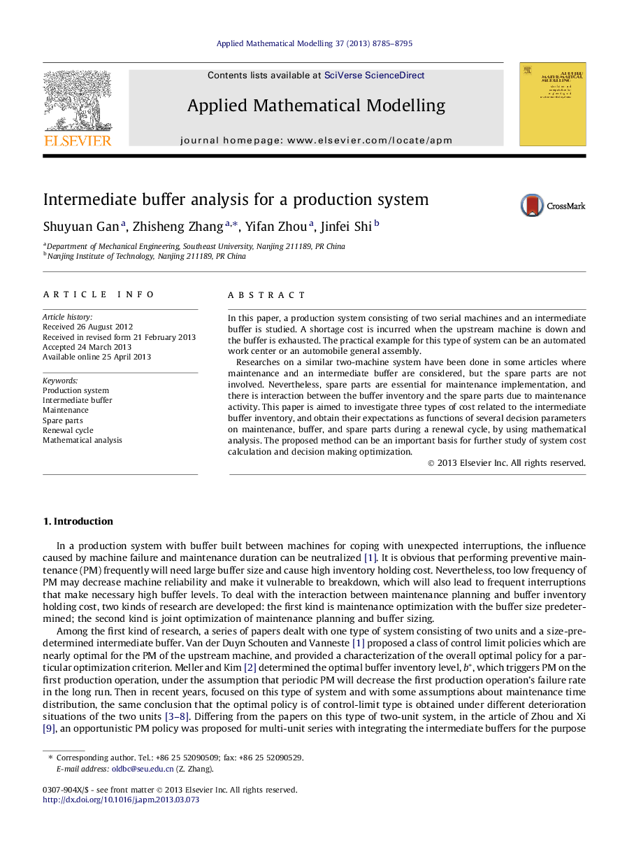 Intermediate buffer analysis for a production system