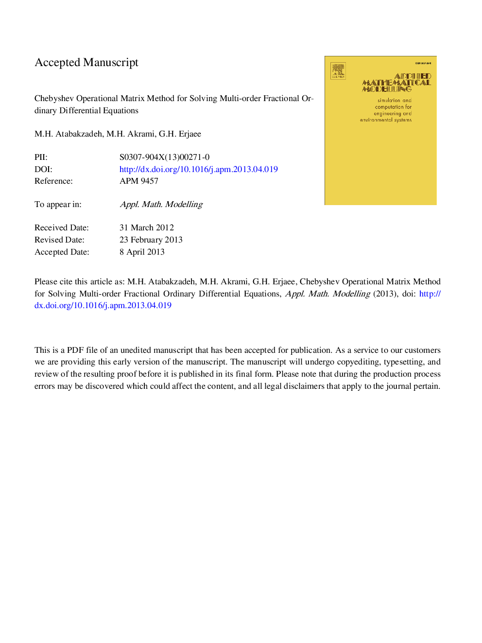 Chebyshev operational matrix method for solving multi-order fractional ordinary differential equations