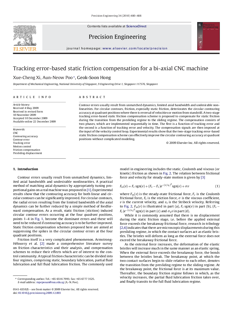 Tracking error-based static friction compensation for a bi-axial CNC machine