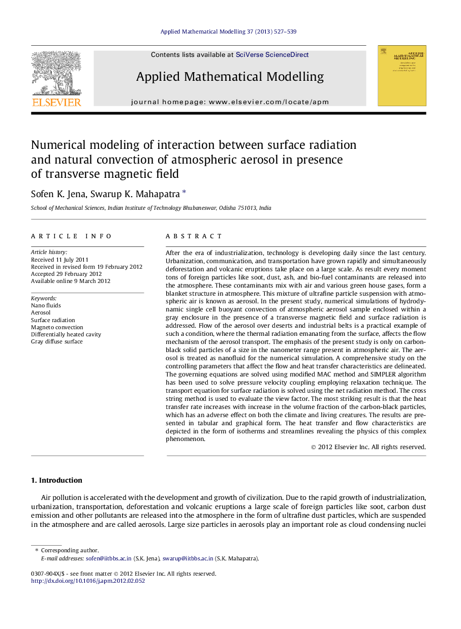 Numerical modeling of interaction between surface radiation and natural convection of atmospheric aerosol in presence of transverse magnetic field