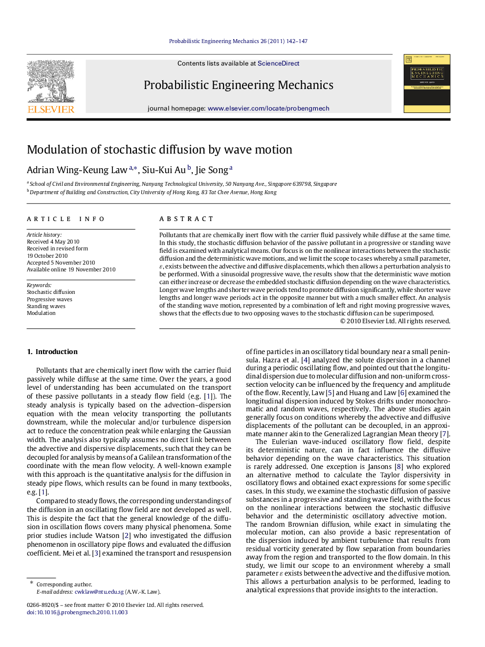 Modulation of stochastic diffusion by wave motion