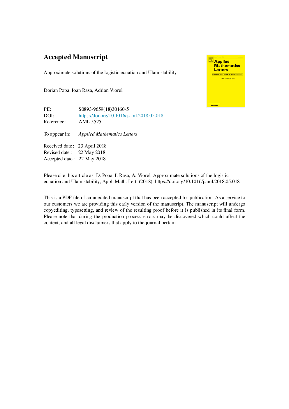 Approximate solutions of the logistic equation and Ulam stability