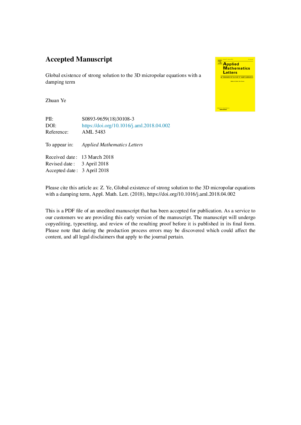 Global existence of strong solution to the 3D micropolar equations with a damping term