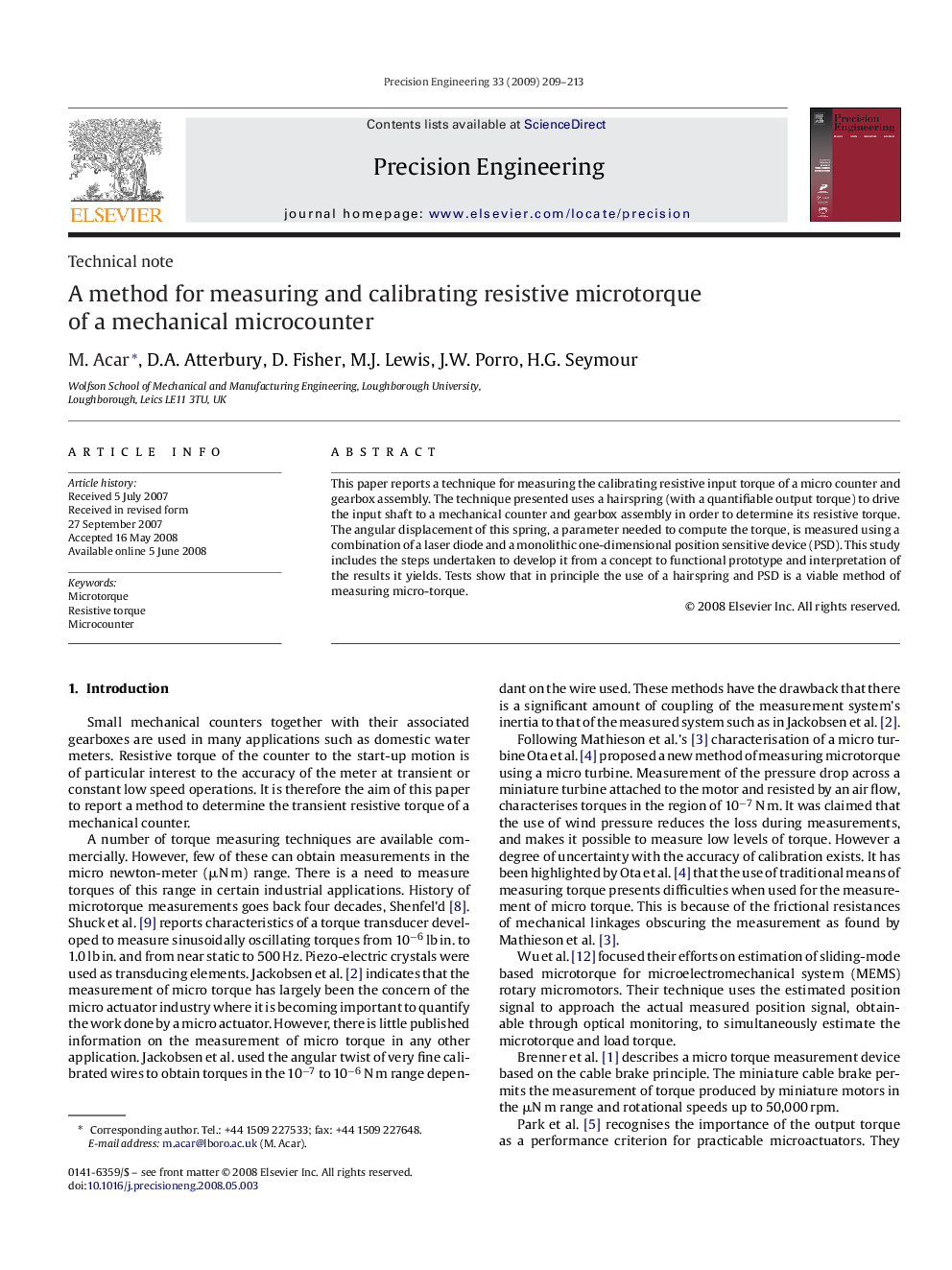 A method for measuring and calibrating resistive microtorque of a mechanical microcounter