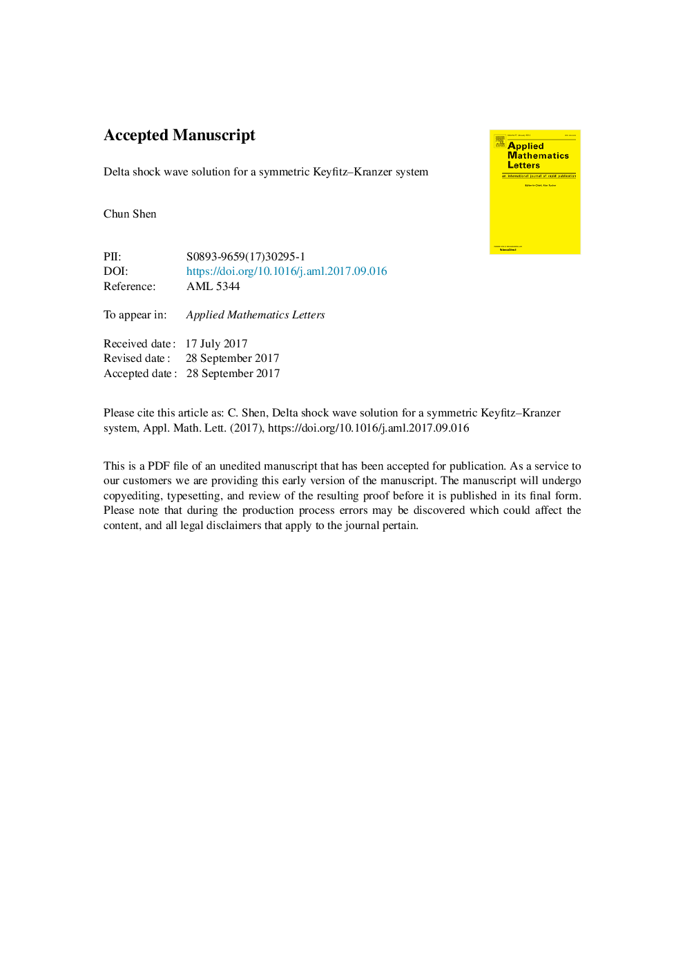 Delta shock wave solution for a symmetric Keyfitz-Kranzer system