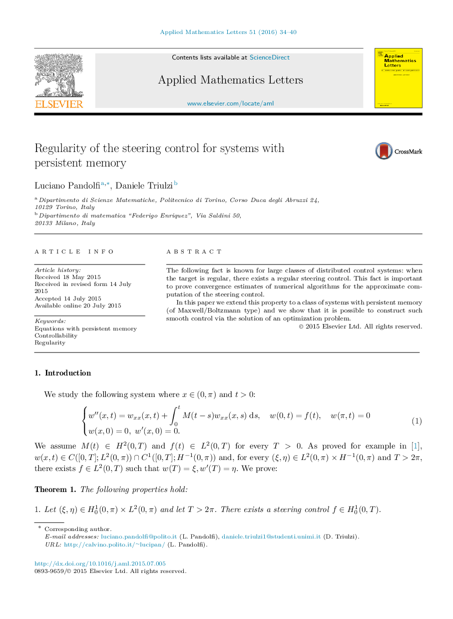 Regularity of the steering control for systems with persistent memory