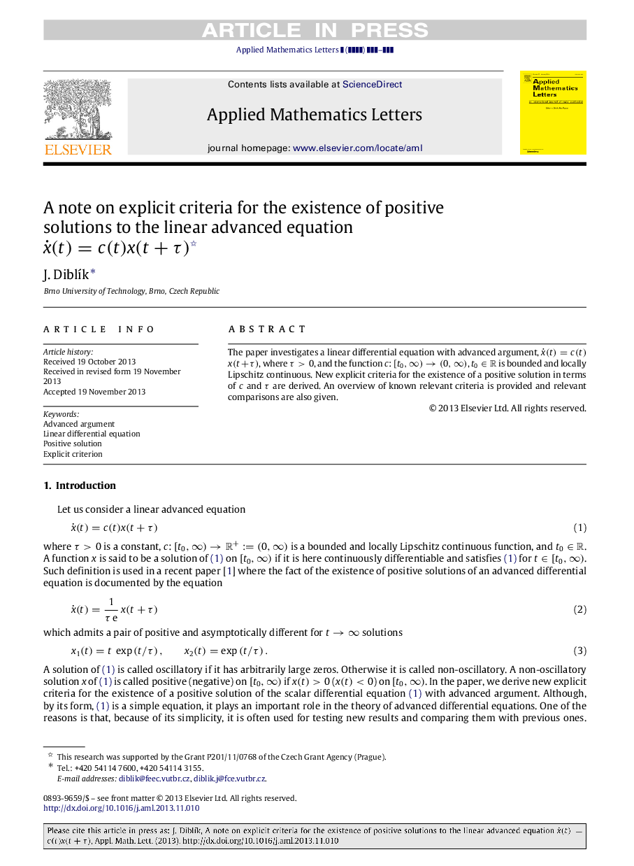 A note on explicit criteria for the existence of positive solutions to the linear advanced equation xÌ(t)=c(t)x(t+Ï)