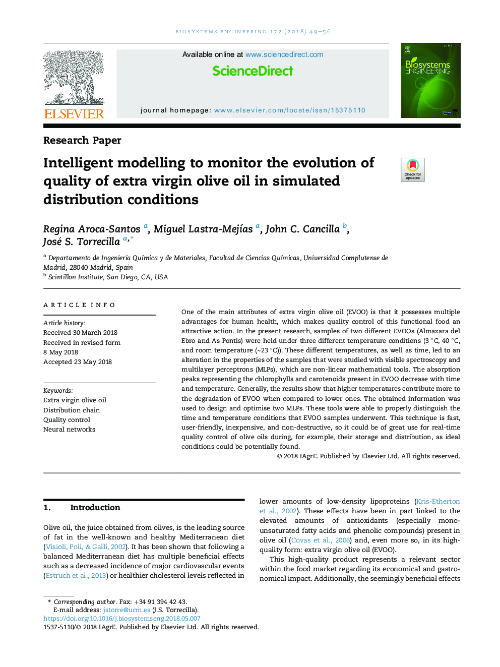 Intelligent modelling to monitor the evolution of quality of extra virgin olive oil in simulated distribution conditions