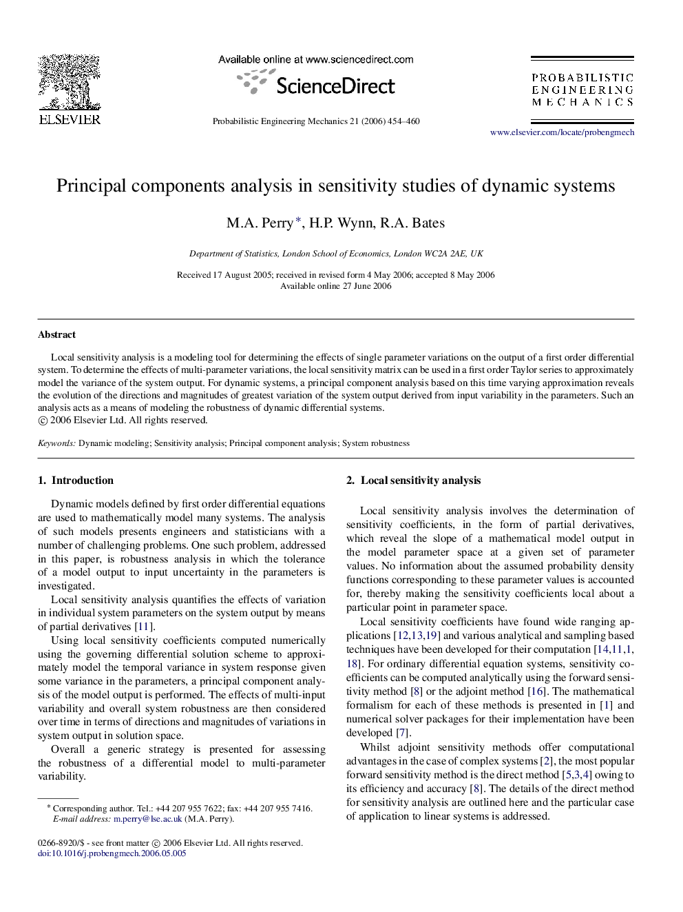 Principal components analysis in sensitivity studies of dynamic systems