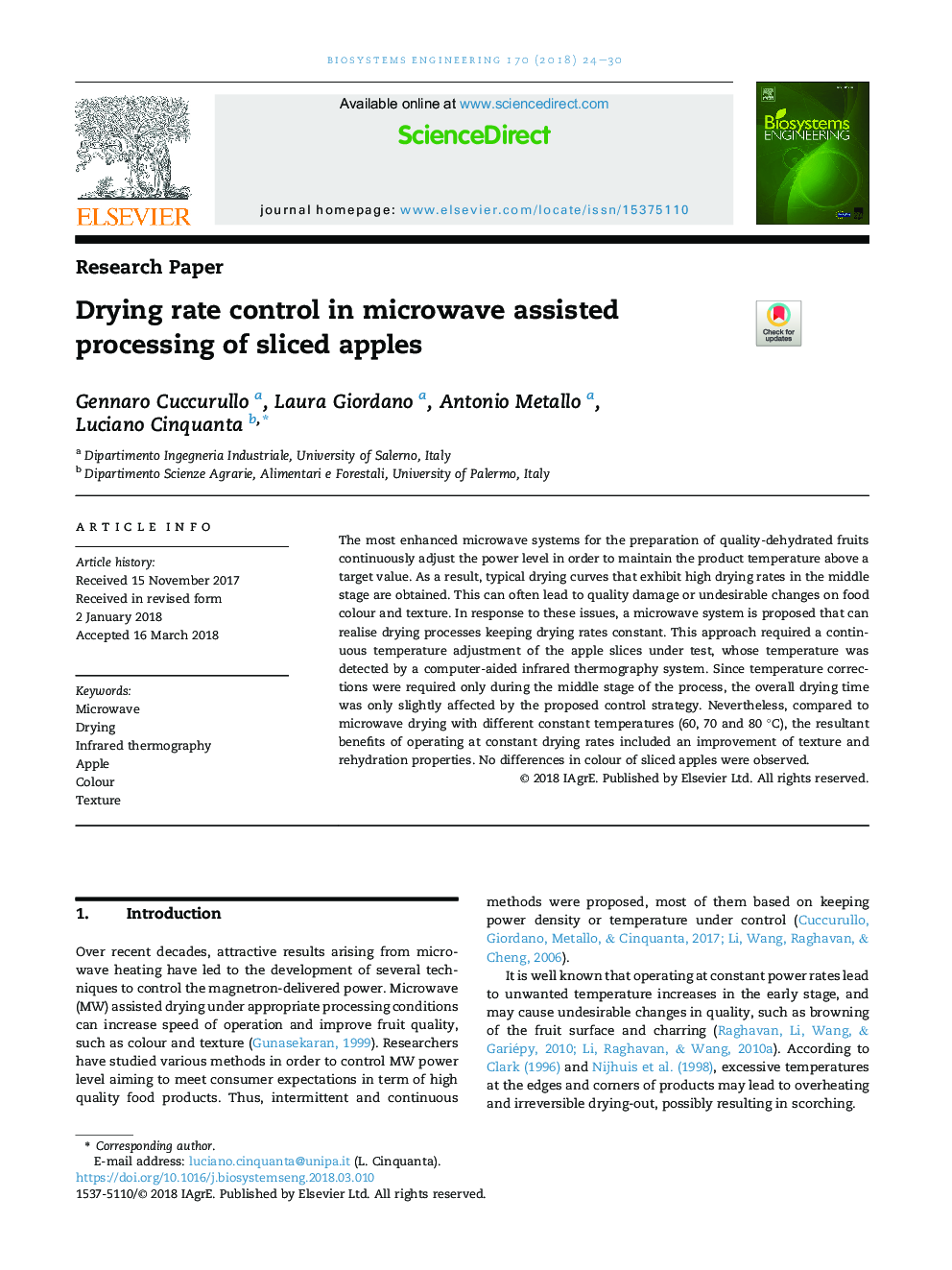 Drying rate control in microwave assisted processing of sliced apples