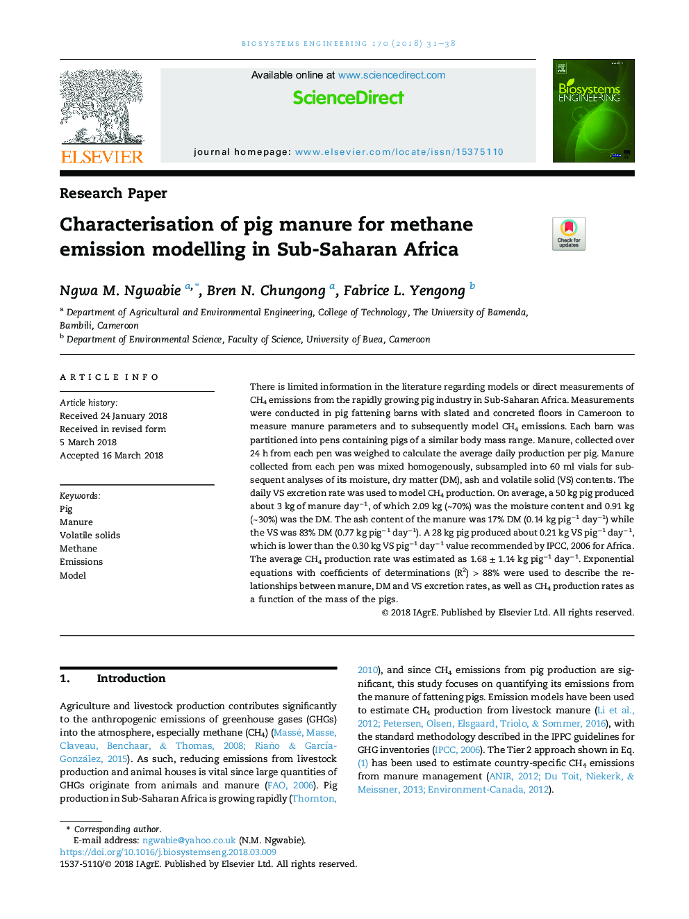 مشخصات کود نیتروژن برای مدل سازی انتشار متان در کشورهای جنوب صحرای آفریقا 