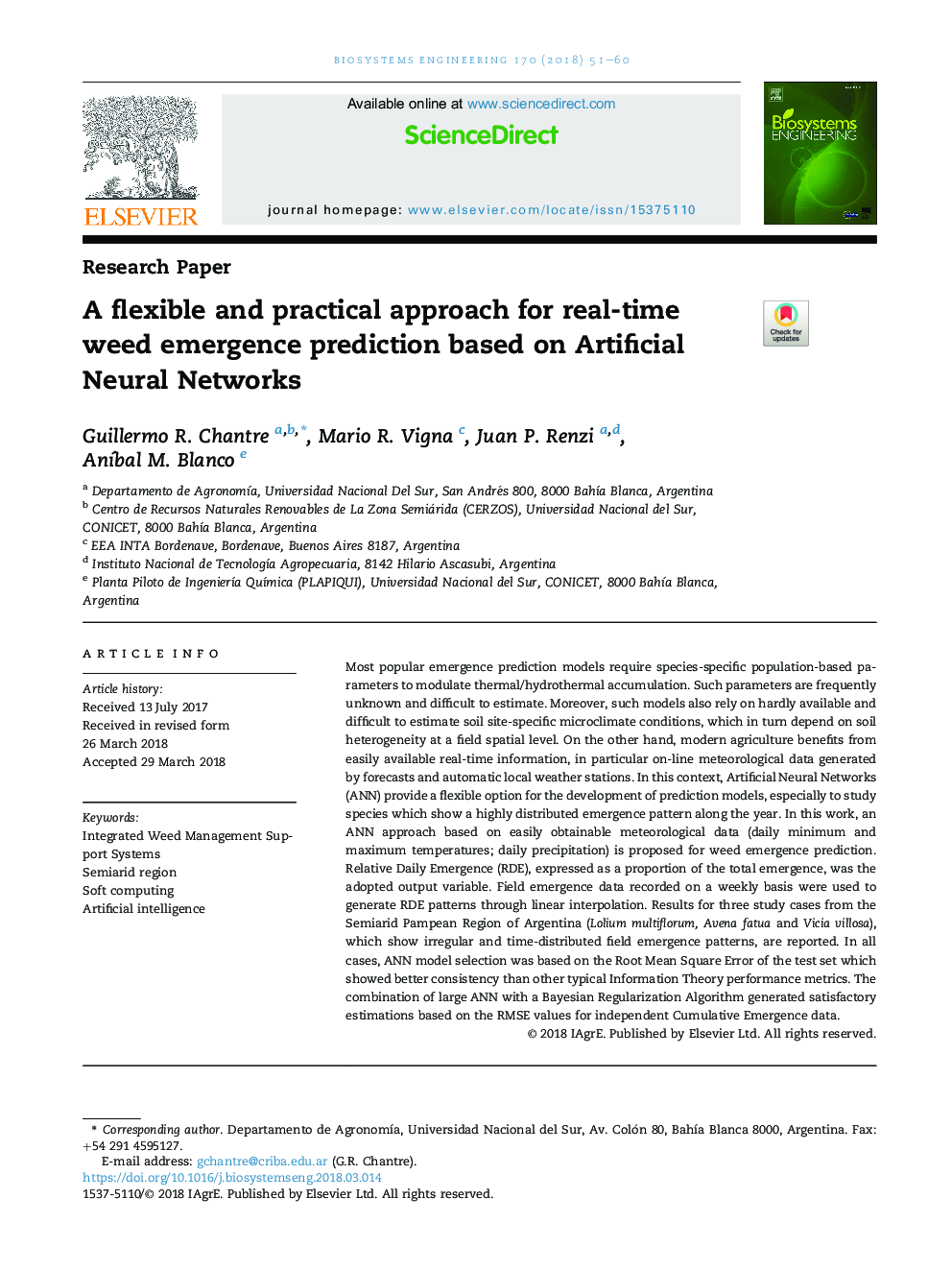 A flexible and practical approach for real-time weed emergence prediction based on Artificial Neural Networks