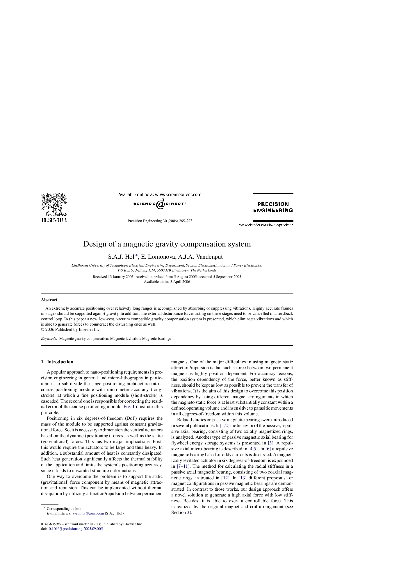 Design of a magnetic gravity compensation system