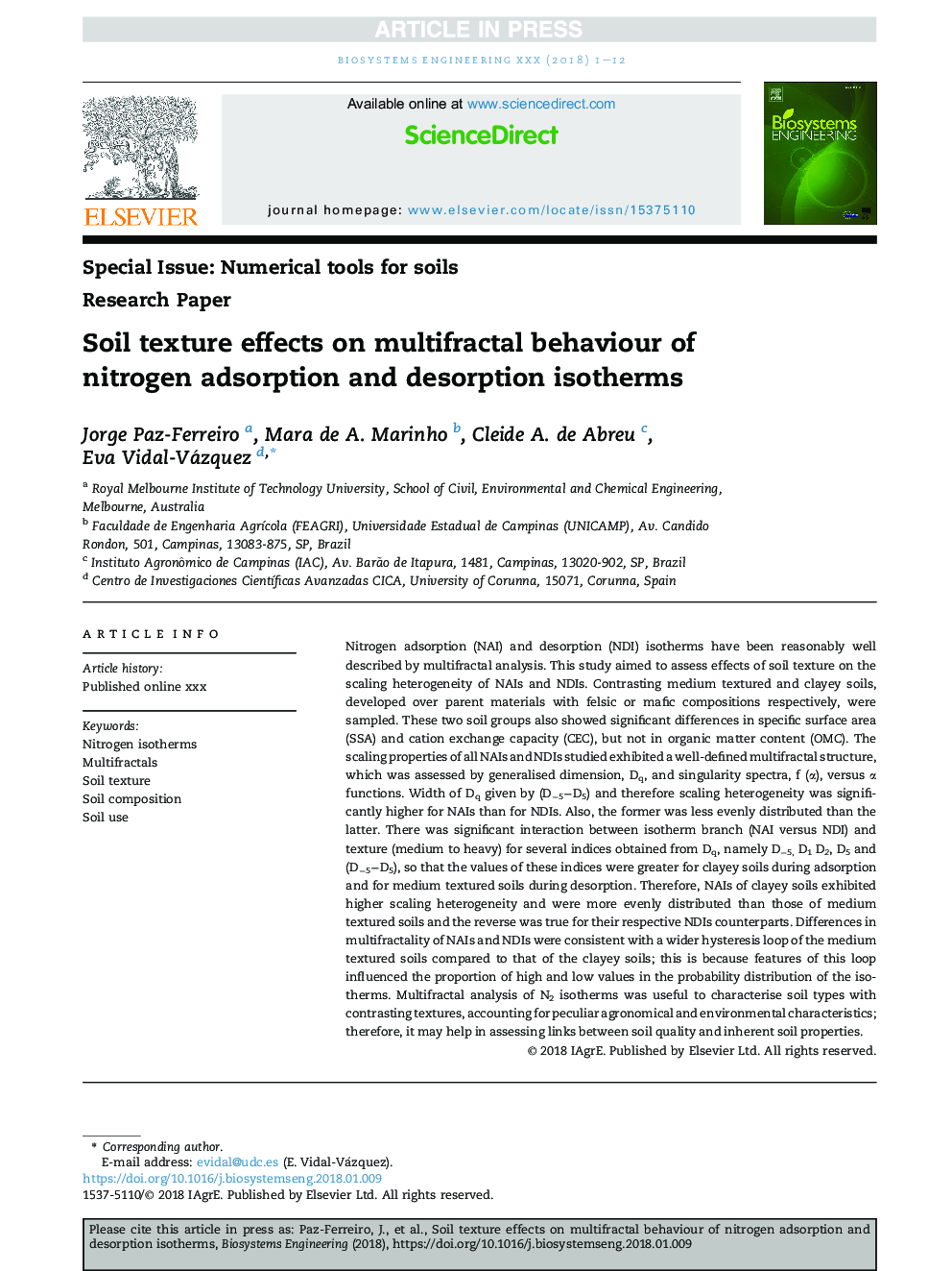 Soil texture effects on multifractal behaviour of nitrogen adsorption and desorption isotherms