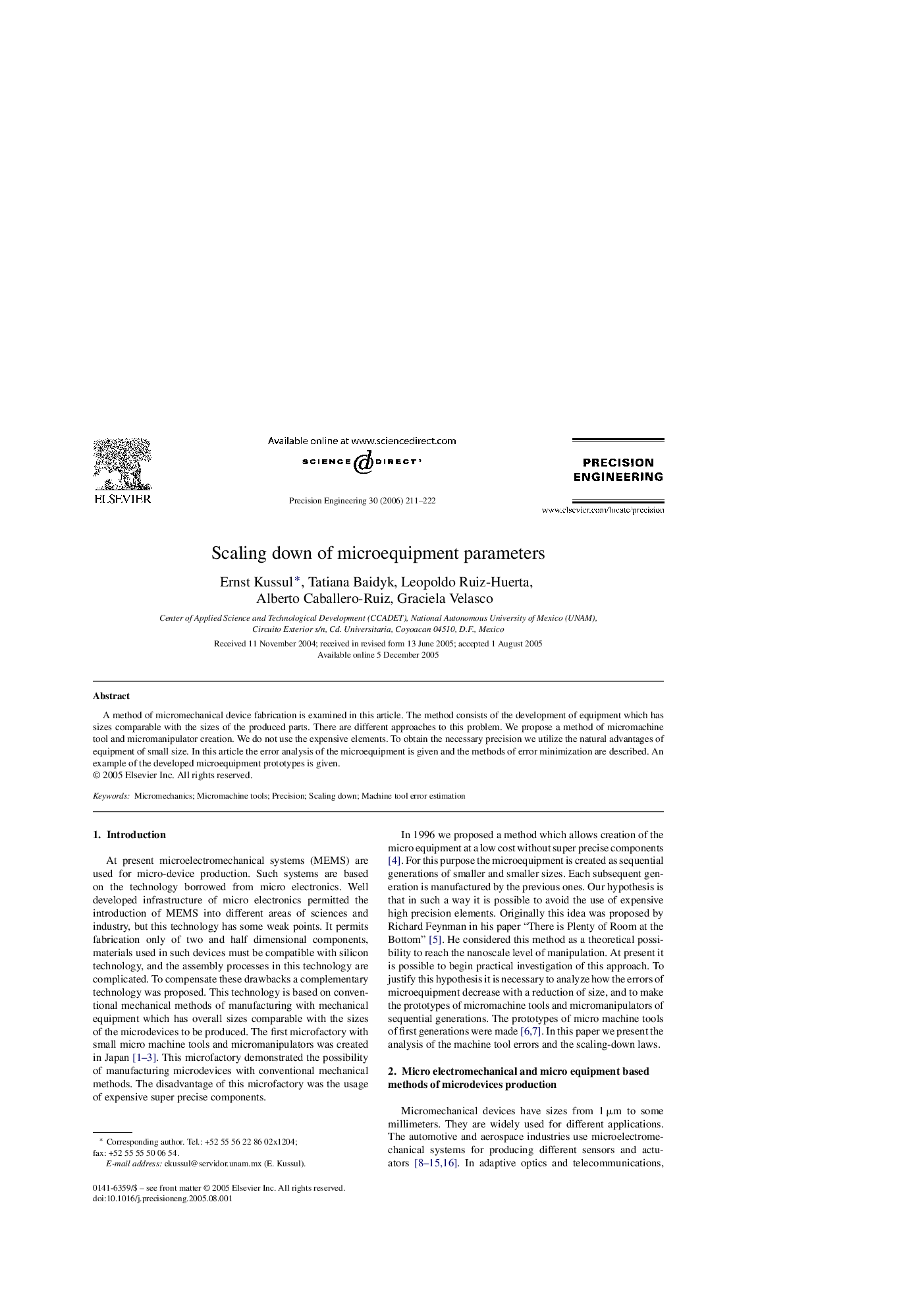 Scaling down of microequipment parameters