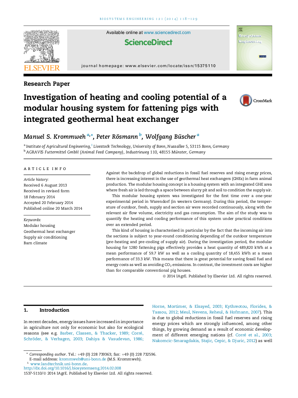 Investigation of heating and cooling potential of a modular housing system for fattening pigs with integrated geothermal heat exchanger