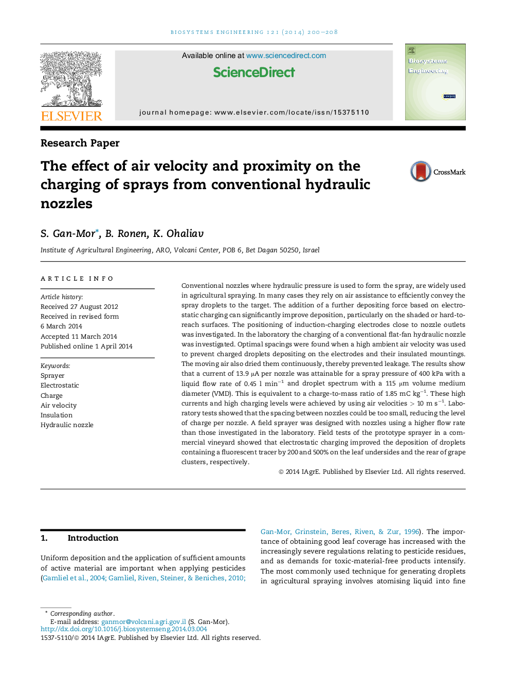 The effect of air velocity and proximity on the charging of sprays from conventional hydraulic nozzles