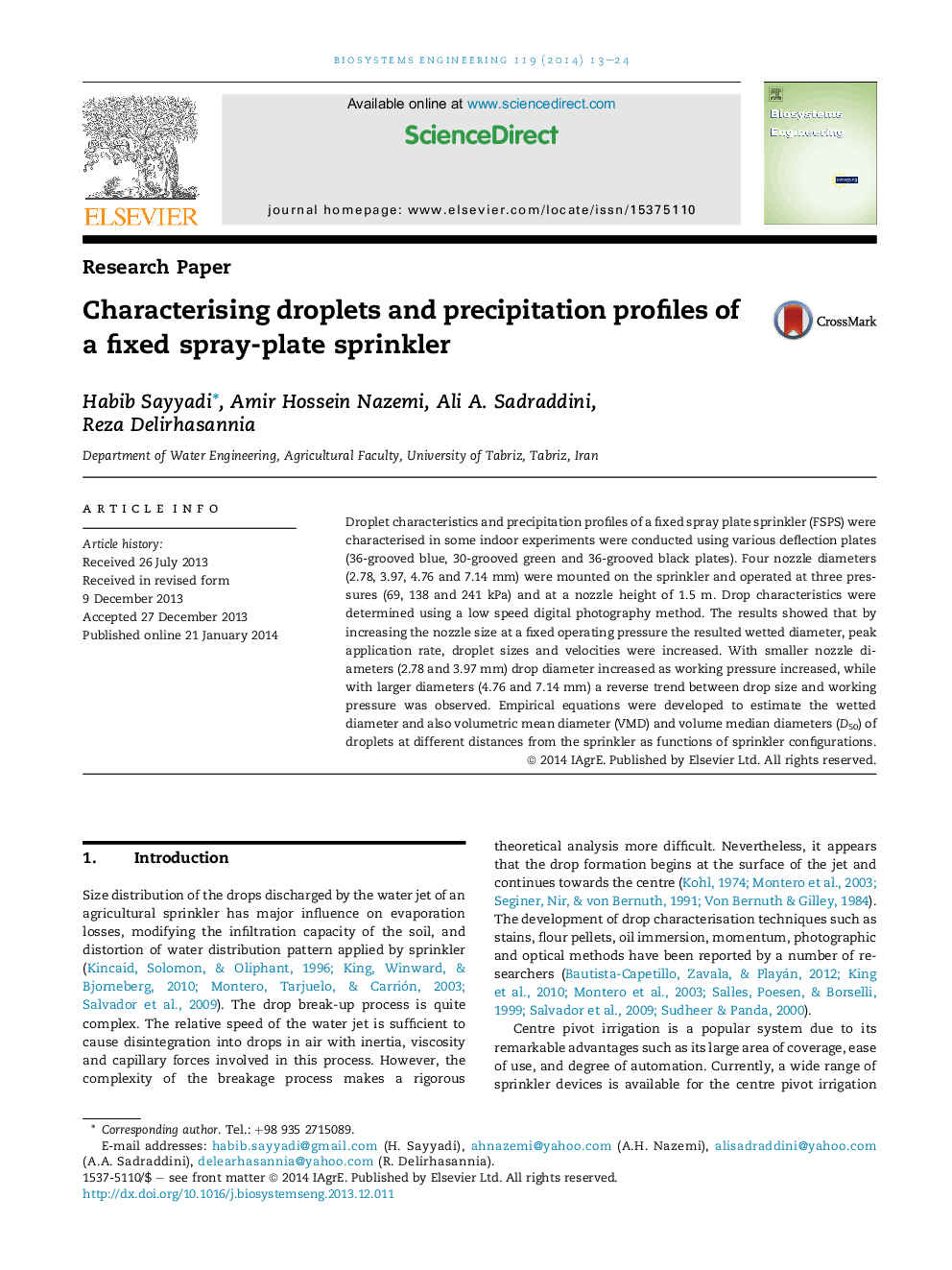 Characterising droplets and precipitation profiles of a fixed spray-plate sprinkler