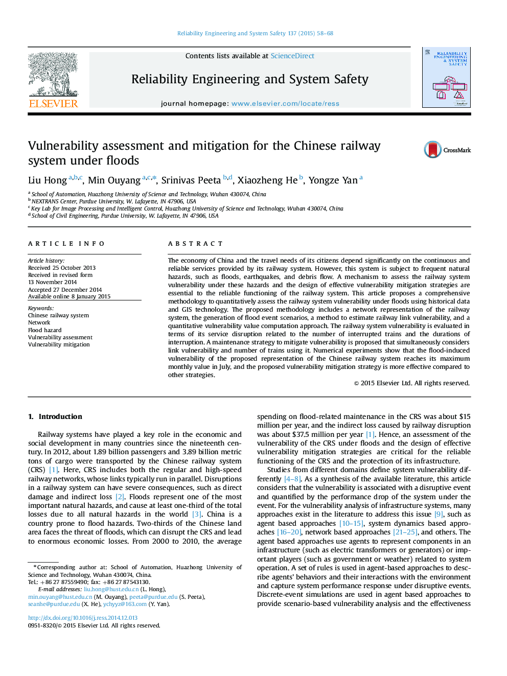 Vulnerability assessment and mitigation for the Chinese railway system under floods