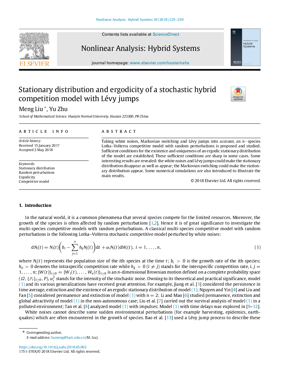 Stationary distribution and ergodicity of a stochastic hybrid competition model with Lévy jumps