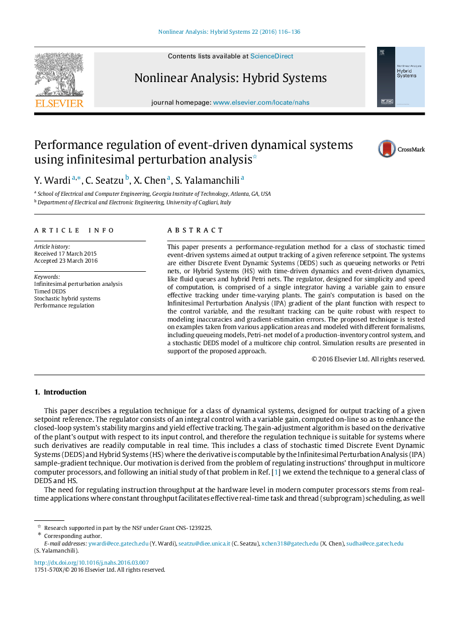 Performance regulation of event-driven dynamical systems using infinitesimal perturbation analysis