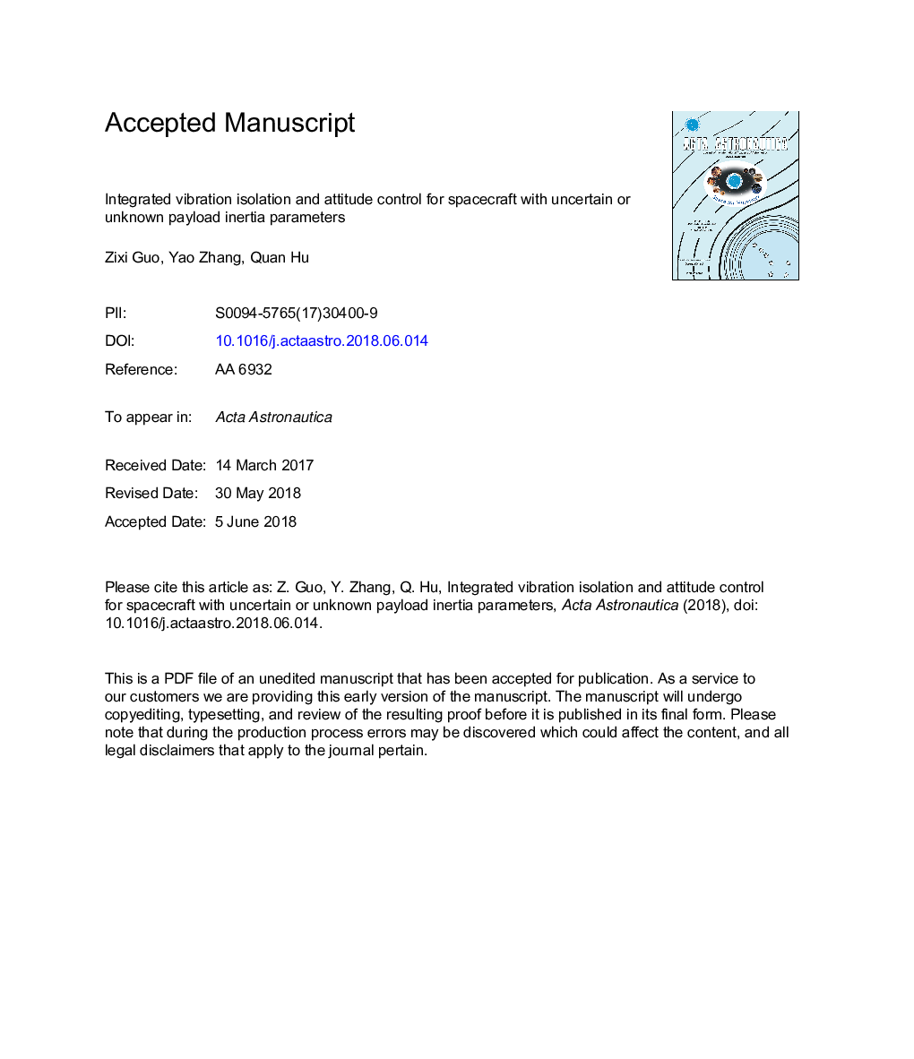 Integrated vibration isolation and attitude control for spacecraft with uncertain or unknown payload inertia parameters