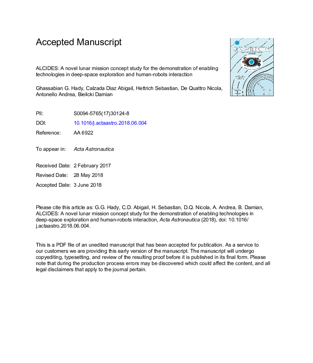 ALCIDES: A novel lunar mission concept study for the demonstration of enabling technologies in deep-space exploration and human-robots interaction