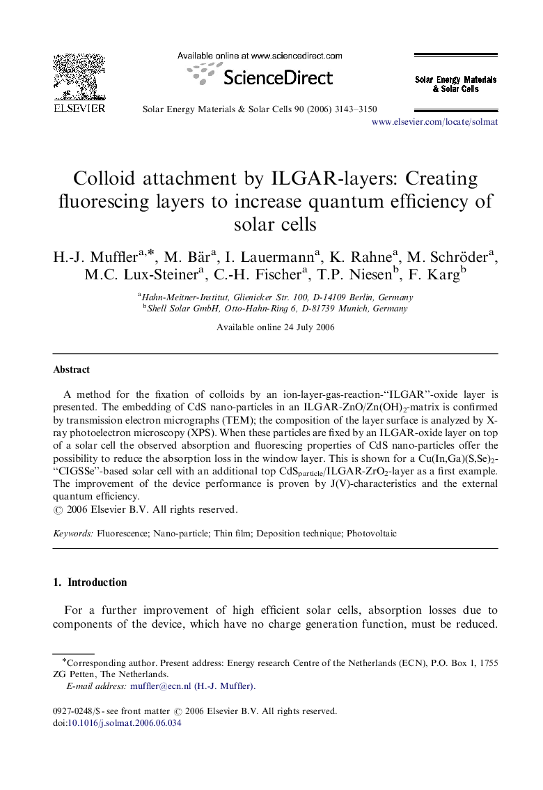 Colloid attachment by ILGAR-layers: Creating fluorescing layers to increase quantum efficiency of solar cells