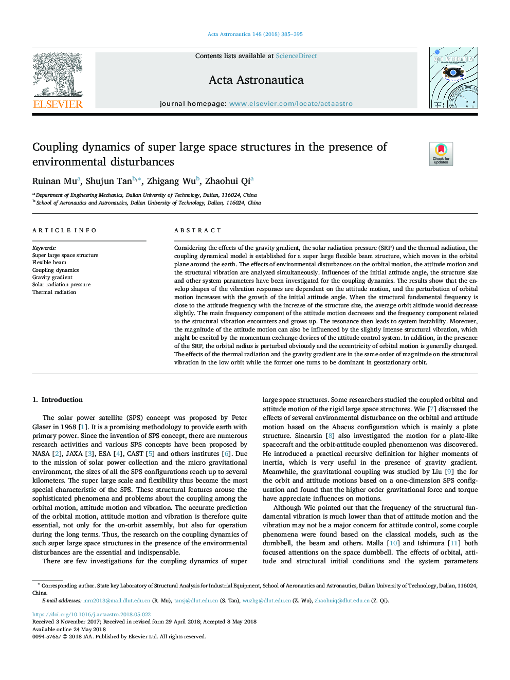 Coupling dynamics of super large space structures in the presence of environmental disturbances