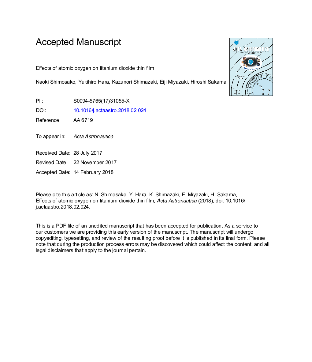 اثرات اکسیژن اتمی بر روی فیلم نازک دی اکسید تیتانیوم 