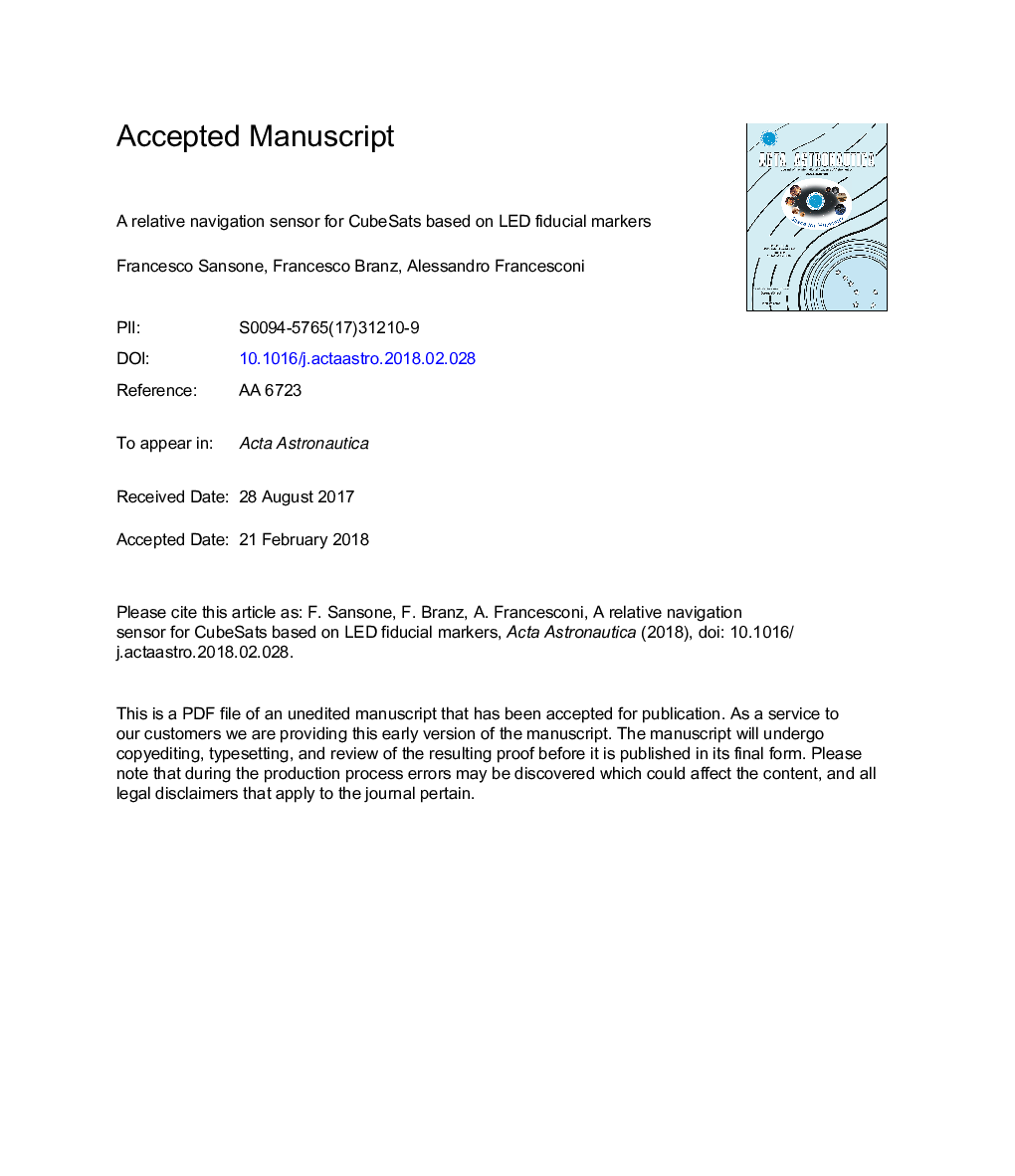 A relative navigation sensor for CubeSats based on LED fiducial markers