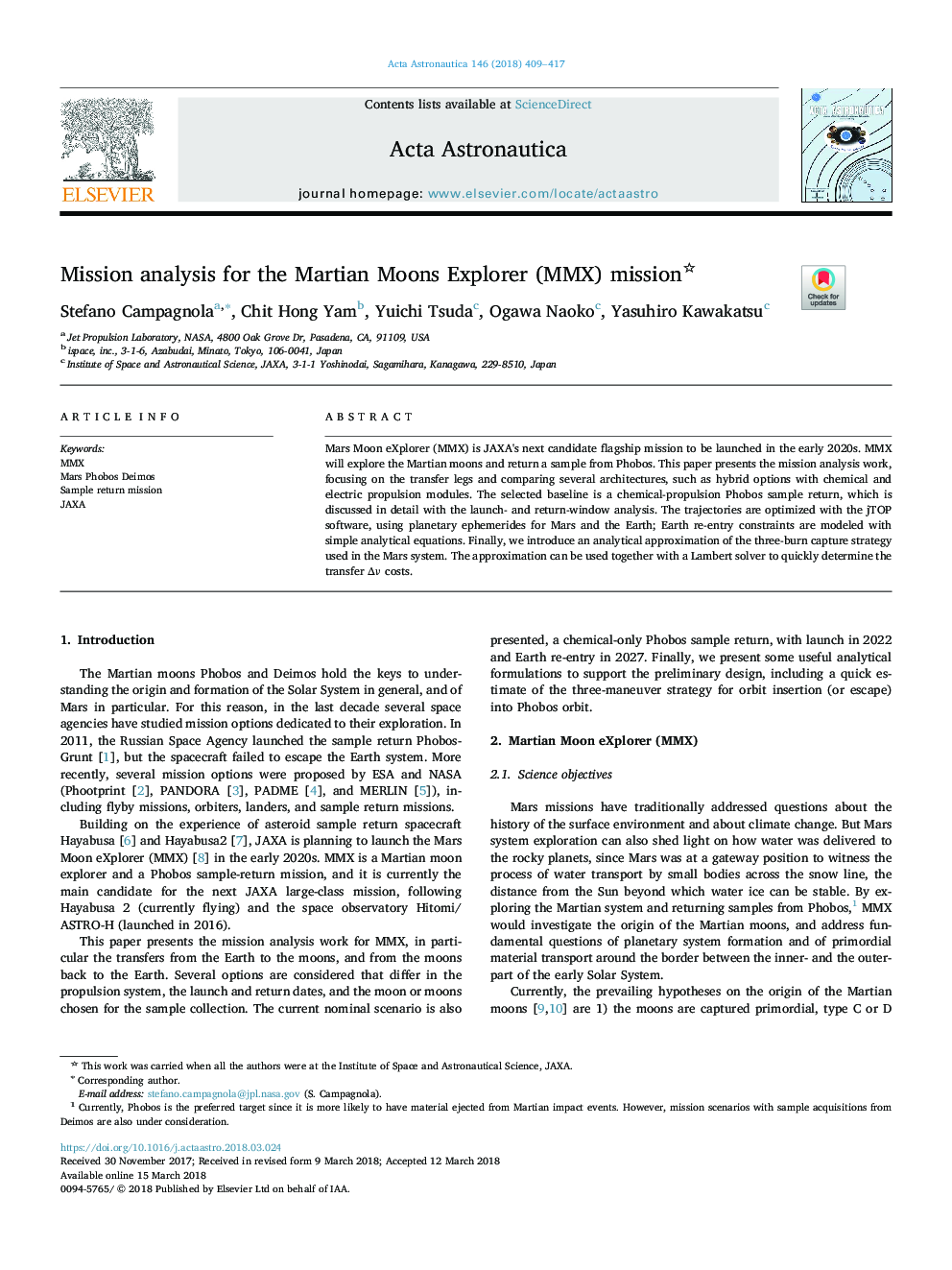 Mission analysis for the Martian Moons Explorer (MMX) mission