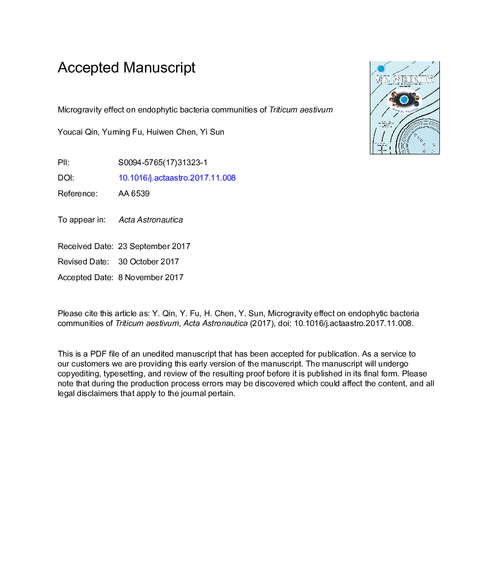 Microgravity effect on endophytic bacteria communities of Triticum aestivum