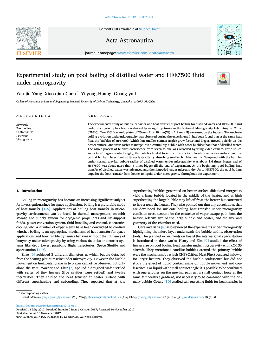 Experimental study on pool boiling of distilled water and HFE7500 fluid under microgravity