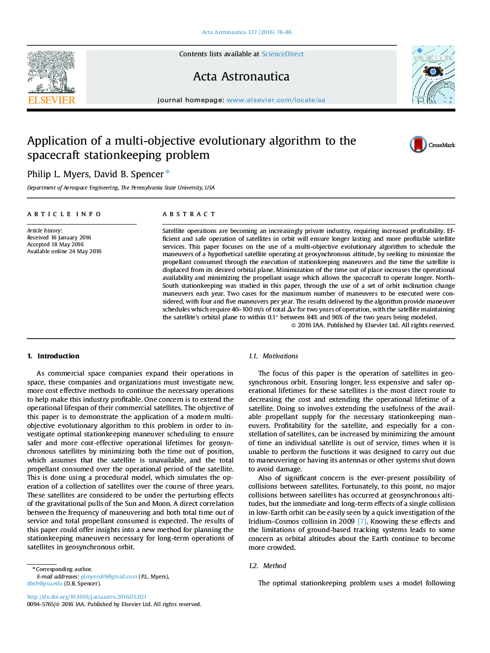 Application of a multi-objective evolutionary algorithm to the spacecraft stationkeeping problem