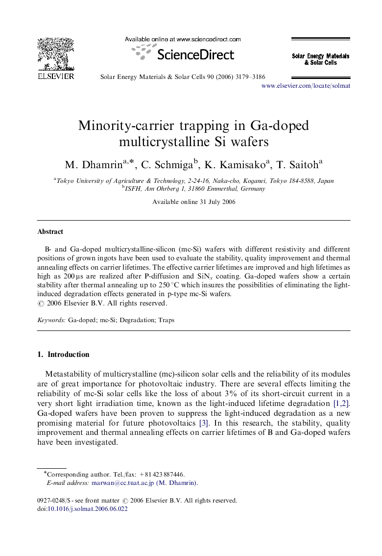 Minority-carrier trapping in Ga-doped multicrystalline Si wafers