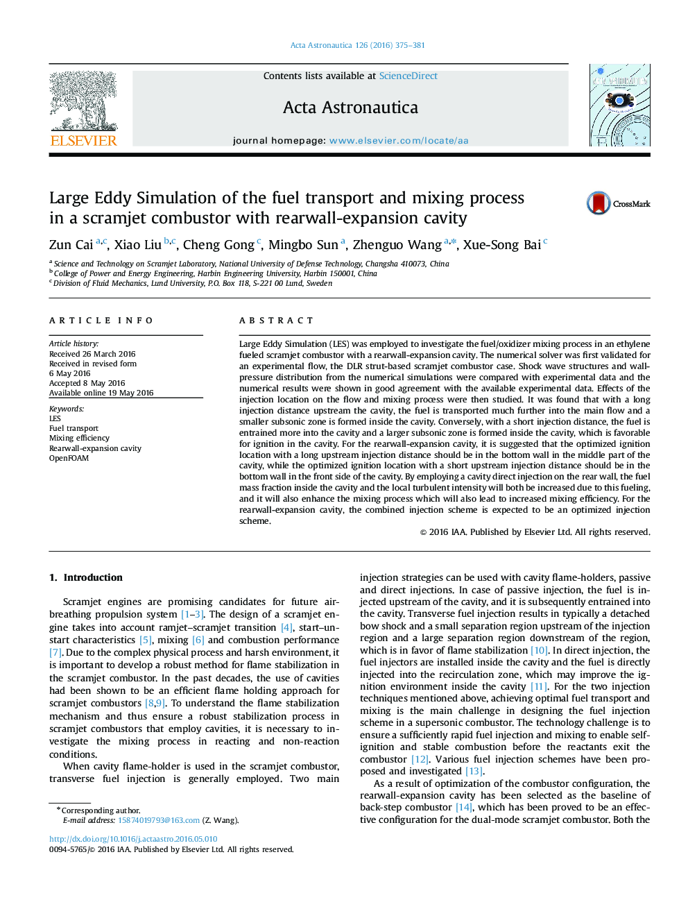 Large Eddy Simulation of the fuel transport and mixing process in a scramjet combustor with rearwall-expansion cavity