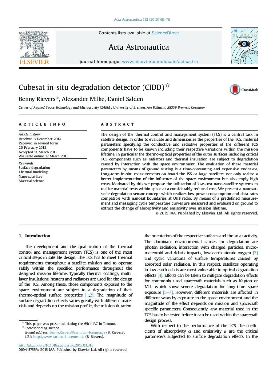 Cubesat in-situ degradation detector (CIDD)