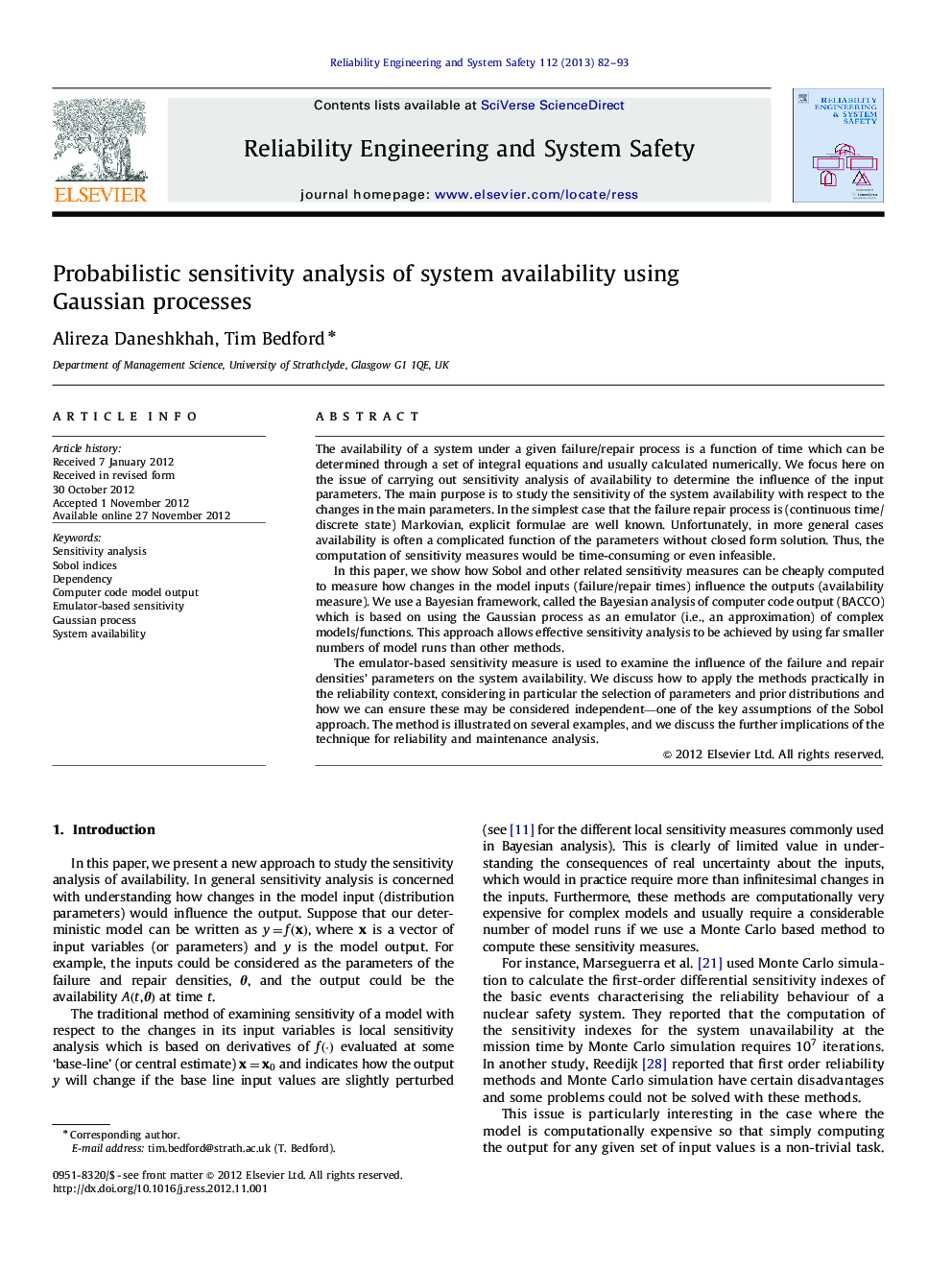 Probabilistic sensitivity analysis of system availability using Gaussian processes