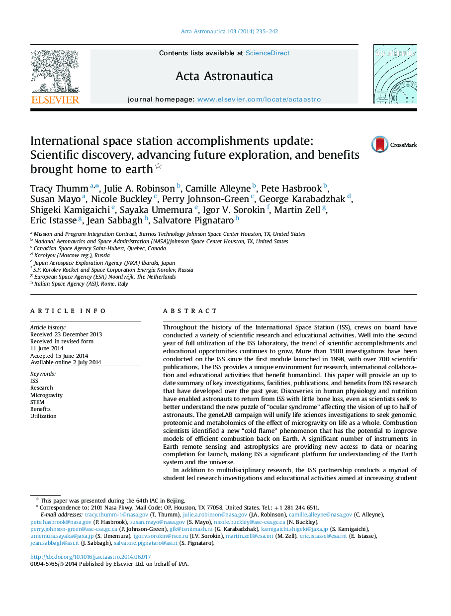 International space station accomplishments update: Scientific discovery, advancing future exploration, and benefits brought home to earth