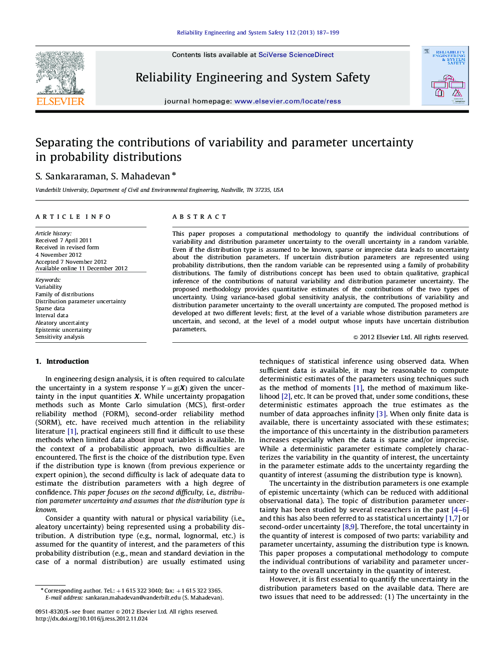 Separating the contributions of variability and parameter uncertainty in probability distributions