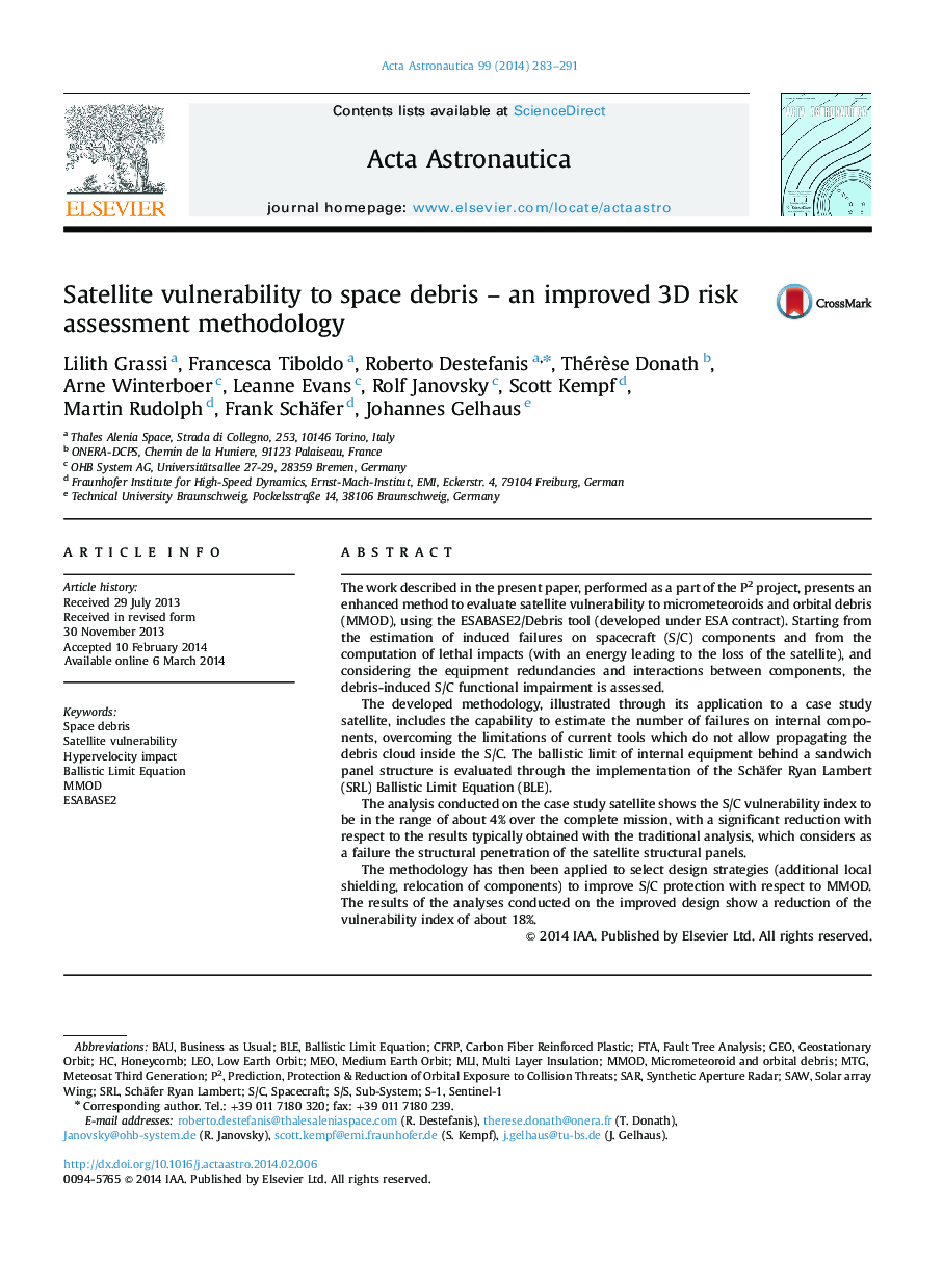 Satellite vulnerability to space debris - an improved 3D risk assessment methodology